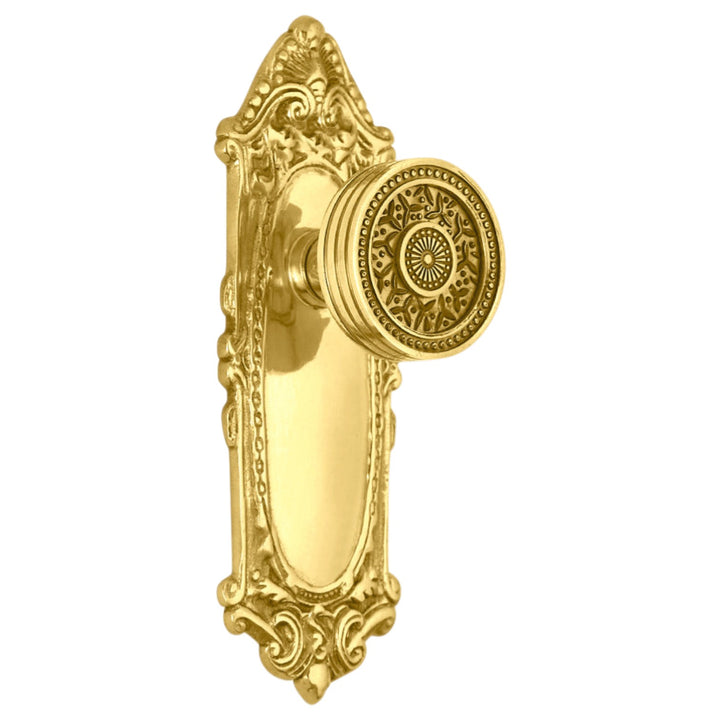 Ornate Victorian Long Backplate Door Set with Rice Pattern Door Knobs (Several Finishes Available)