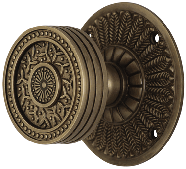 ##Antique Hardware## Feather Rosette Door Set with Rice Pattern Door Knobs (Several Finishes Available)