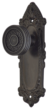 ##Antique Hardware## Ornate Victorian Long Backplate Door Set with Rice Pattern Door Knobs (Several Finishes Available)