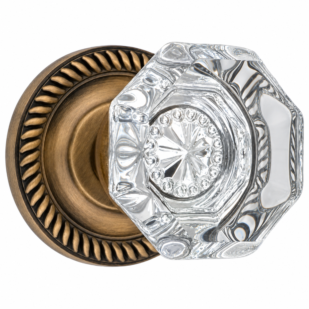Traditional Georgian Roped Rosette Door Sets with Octagon Crystal Door Knobs (Several Finishes Available)
