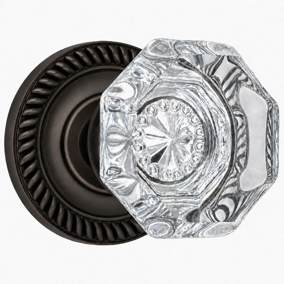 Traditional Georgian Roped Rosette Door Sets with Octagon Crystal Door Knobs (Several Finishes Available)