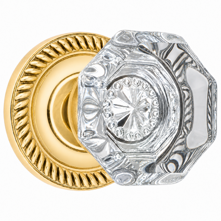 Traditional Georgian Roped Rosette Door Sets with Octagon Crystal Door Knobs (Several Finishes Available)