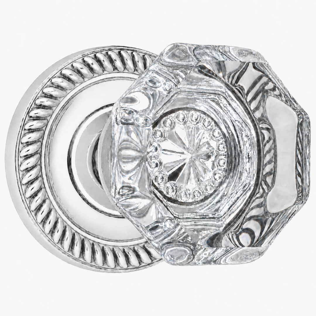 Traditional Georgian Roped Rosette Door Sets with Octagon Crystal Door Knobs (Several Finishes Available)