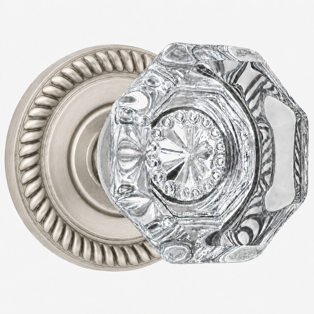 Traditional Georgian Roped Rosette Door Sets with Octagon Crystal Door Knobs (Several Finishes Available)