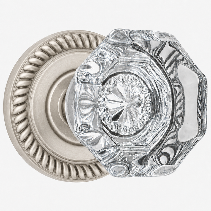 Traditional Georgian Roped Rosette Door Sets with Octagon Crystal Door Knobs (Several Finishes Available)