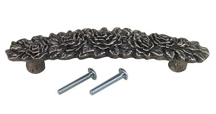 ##Antique Hardware## 5 1/5 Inch (3 3/4 Inch c-c) Solid Pewter Rose Pull