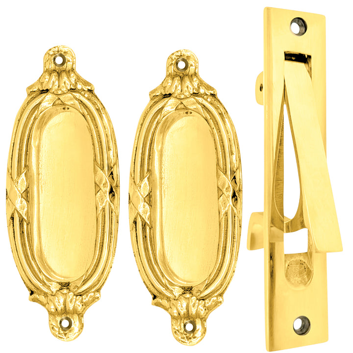 Ribbon & Reed Pocket Door Set (Polished Brass Finish)
