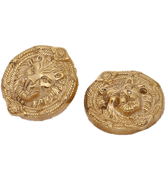 ##Antique Hardware## Solid Brass Deadbolt Hole Cover - Lion Heads