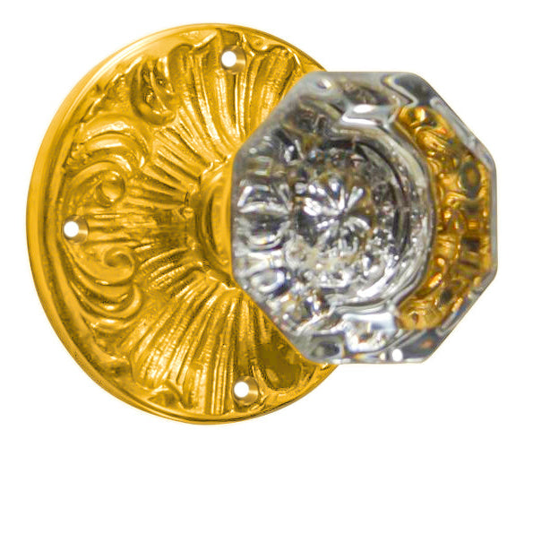 Romanesque Octagon Glass Door Knob (Several Finishes Available)