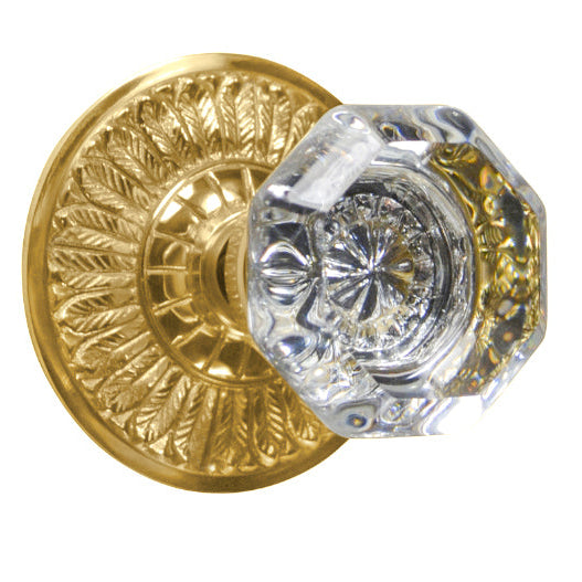 Feather Rosette Door Set with Octagon Crystal Door Knobs (Several Finishes Available)