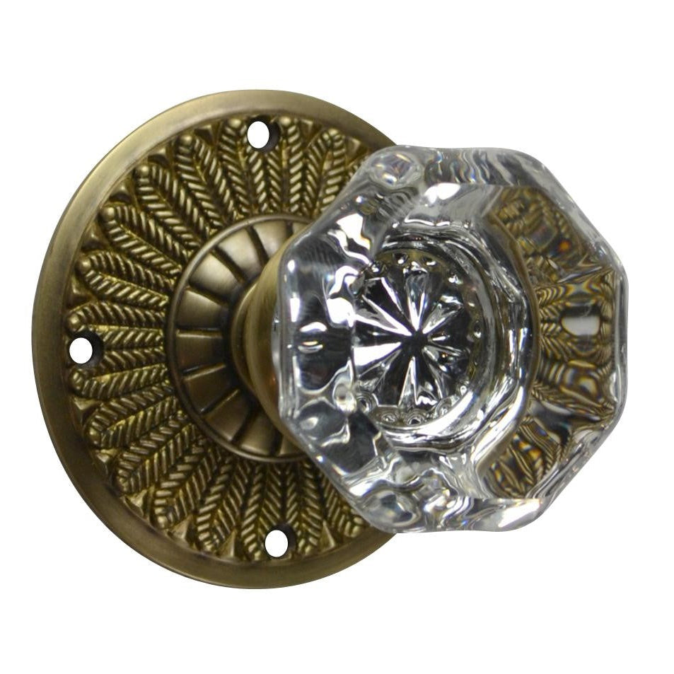 ##Antique Hardware## Feather Rosette Door Set with Octagon Crystal Door Knobs (Several Finishes Available)