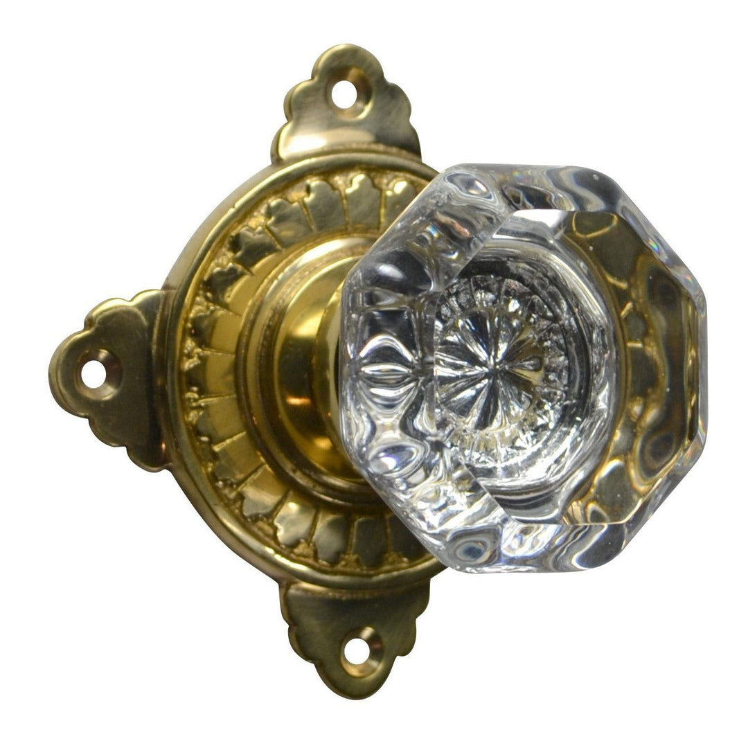 ##Antique Hardware## Art Deco Rosette Door Set with Octagon Crystal Door Knobs (Several Finishes Available)