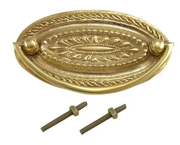 ##Antique Hardware## 4 Inch Solid Brass Oval Drop Style Pull