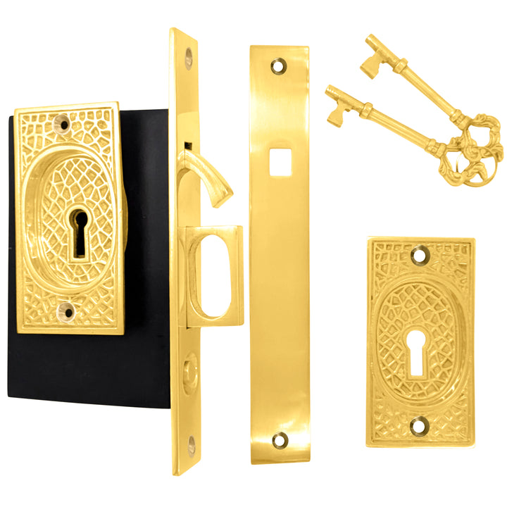 Arts & Crafts Pattern Single Pocket Privacy (Lock) Style Door Set (Several Finishes Available)