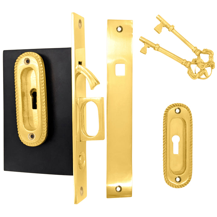 Georgian Oval Pattern Pocket Privacy (Lock) Style Door Set (Several Finishes Available)
