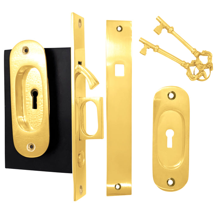 Traditional Oval Pattern Pocket Privacy (Lock) Style Door Set (Several Finishes Available)