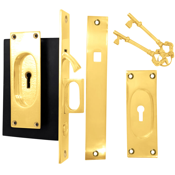 Traditional Rectangular Pocket Privacy (Lock) Door Set (Several Finishes Available)
