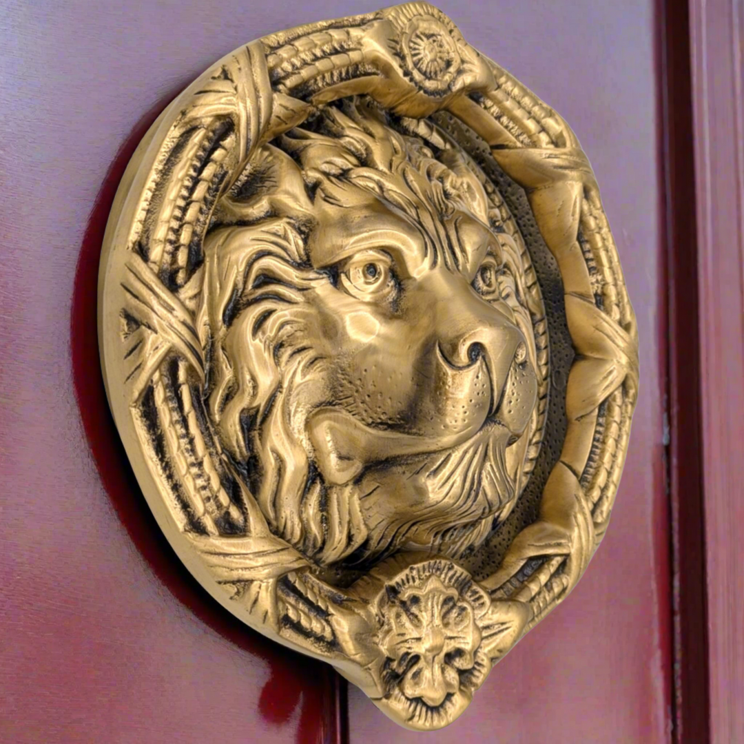 ##Antique Hardware## Ribbon & Reed 8 3/4 Inch Brass Lion Door Knocker (Several Finishes Available)