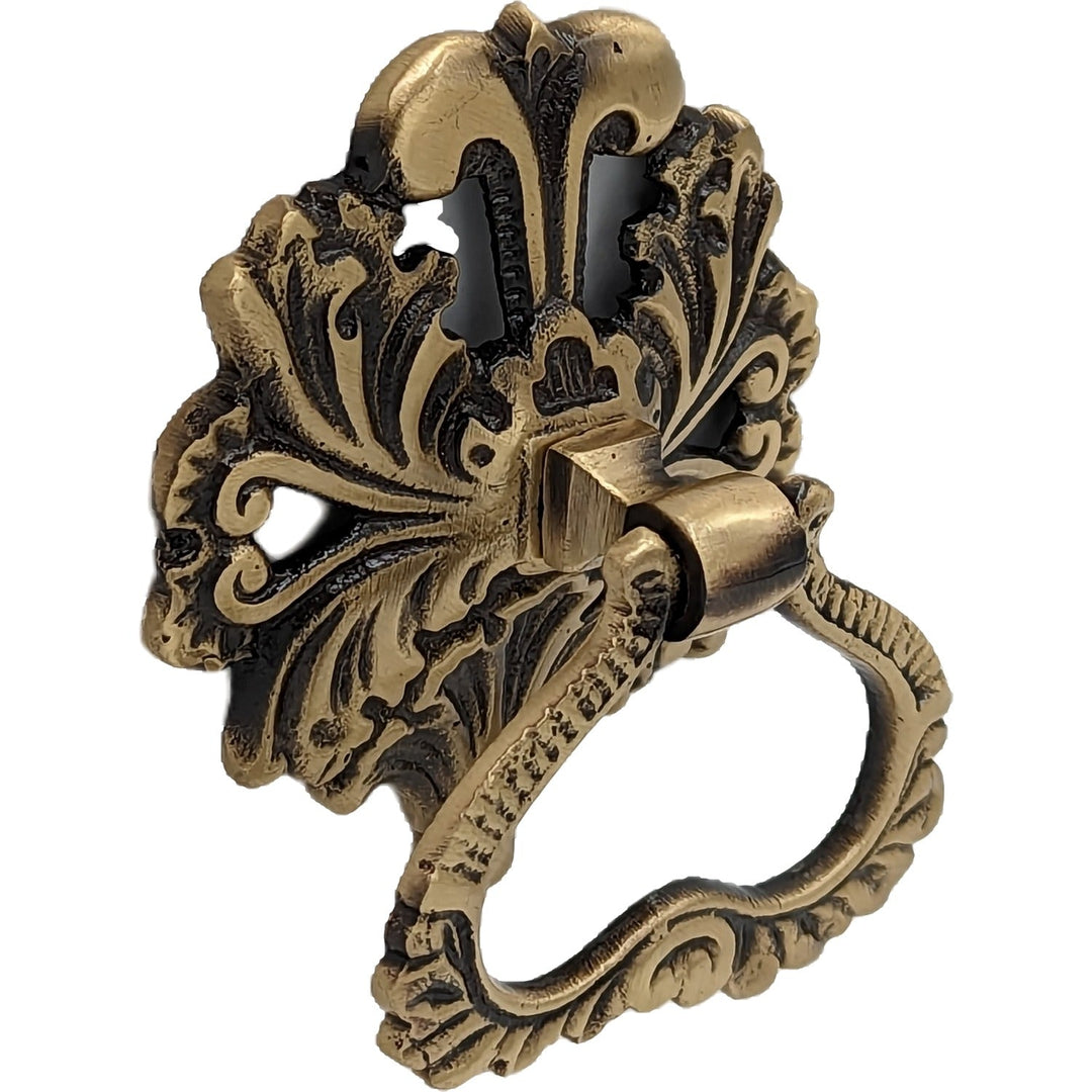 ##Antique Hardware## 3 Inch Victorian Leaves Drop Ring Pull