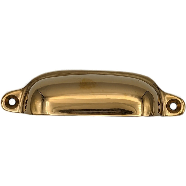 ##Antique Hardware## 4 1/8 Inch Overall (3 1/2 Inch c-c) Solid Brass Traditional Slim Rounded Bin Pull