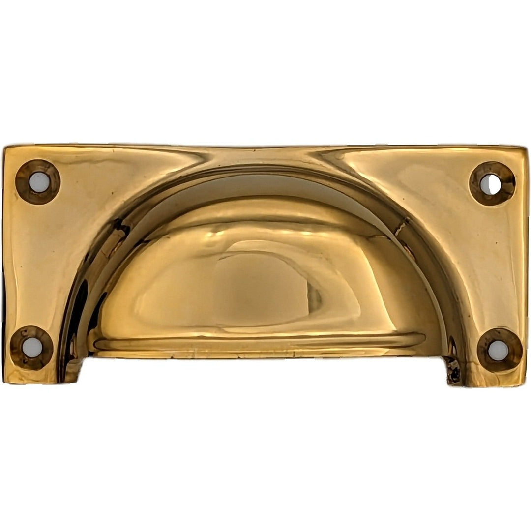 ##Antique Hardware## Open Box Sale Item 3 1/2 Inch Overall (3 Inch c-c) Traditional Square Cup Pull (Polished Brass Finish)