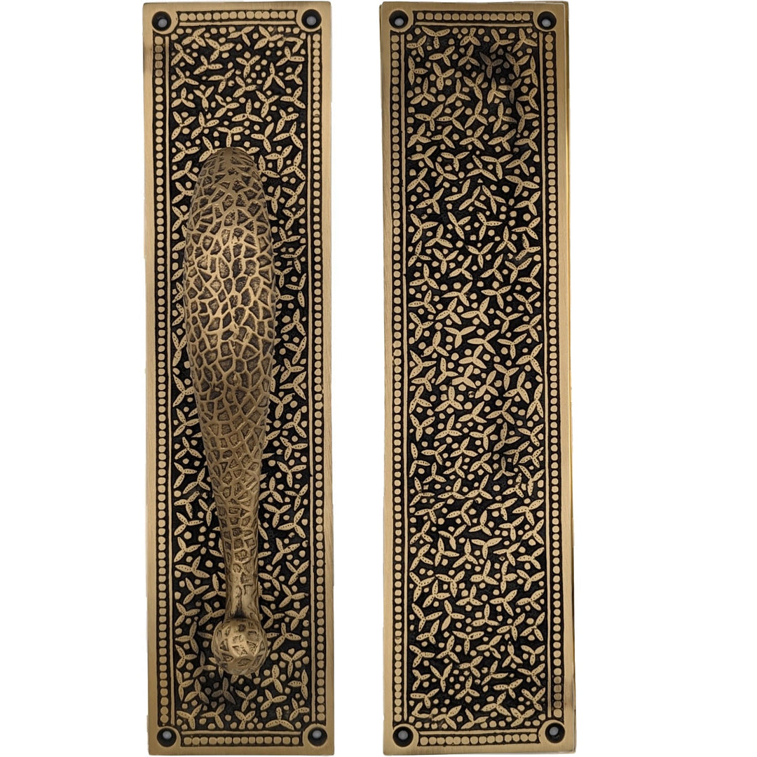 ##Antique Hardware## 12 Inch Solid Brass Rice Pattern Door Pull and Push Plate (Several Finishes Available)