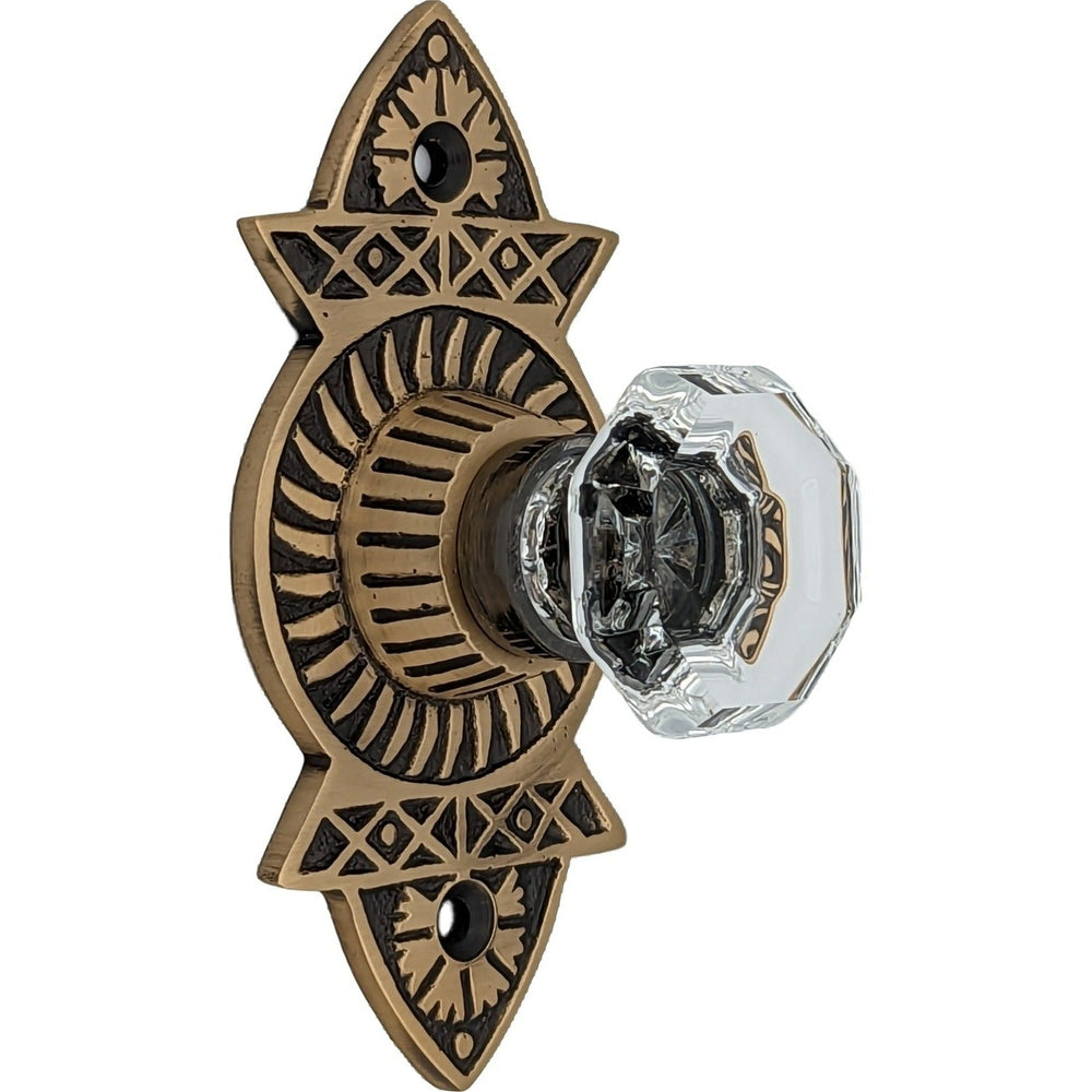 ##Antique Hardware## 1 3/8 Inch Crystal Clear Glass Octagon Cabinet & Furniture Knob Eastlake Backplate