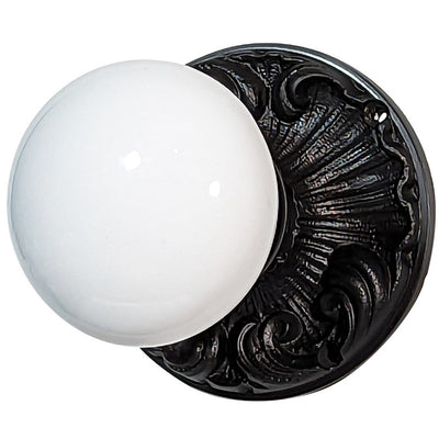 Romanesque Rosette Door Sets with White Porcelain Door Knobs (Several Finishes Available)