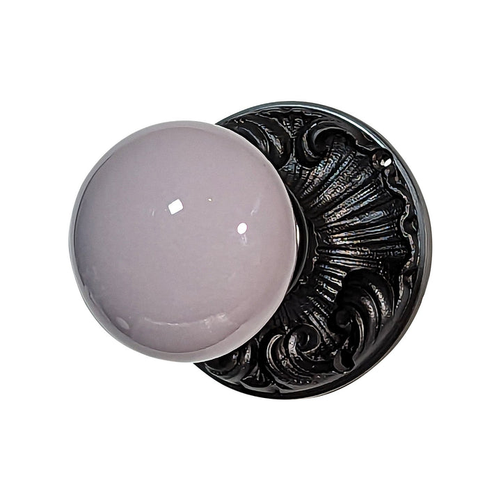 ##Antique Hardware## Grey Porcelain Door Knob Set with Romanesque Rosette