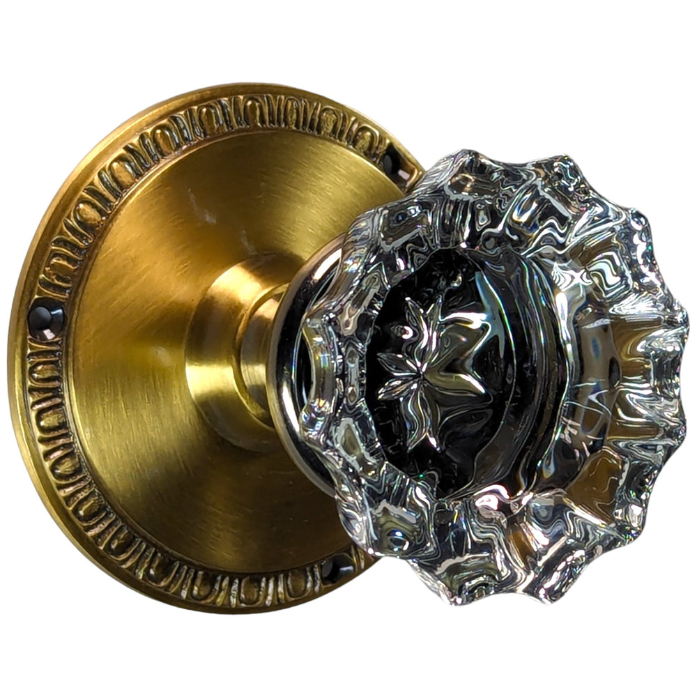 ##Antique Hardware## Glass Fluted Doorknob Set with Egg & Dart Rosette (Several Finishes Available)