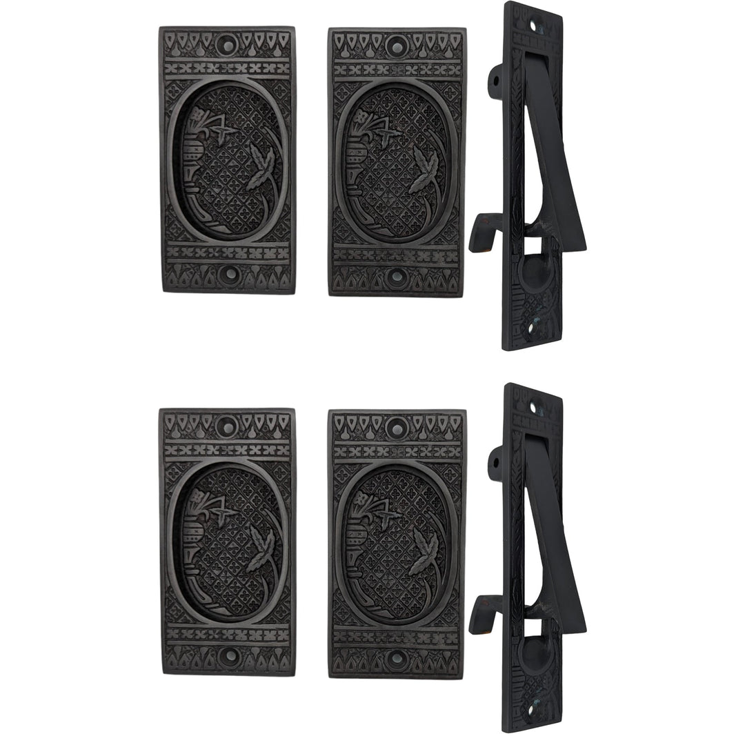 ##Antique Hardware## Broken Leaf Pattern Pocket Door Set (Several Finishes Available)