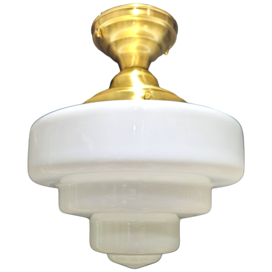 ##Antique Hardware## 15 1/2 Inch Manhattan Skyscraper Nouveau Style Semi-Flush Mount Light (Satin Brass Finish)