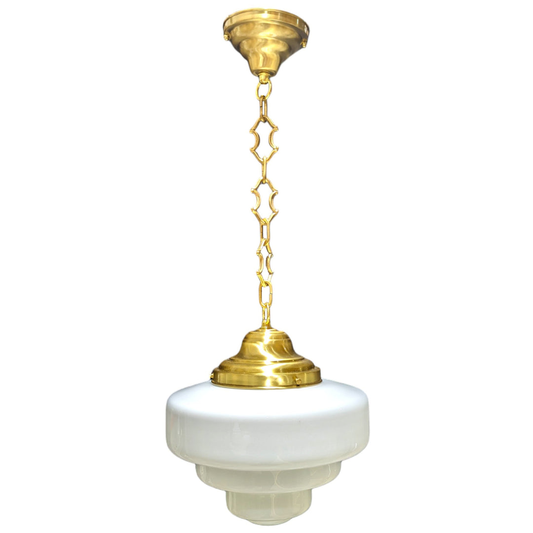 ##Antique Hardware## 28 1/2 Inch Manhattan Skyscraper Nouveau Style Chain Light (Satin Brass Finish)