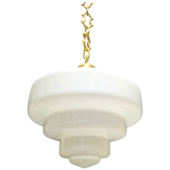 ##Antique Hardware## 28 1/2 Inch Manhattan Skyscraper Nouveau Style Chain Light (Satin Brass Finish)