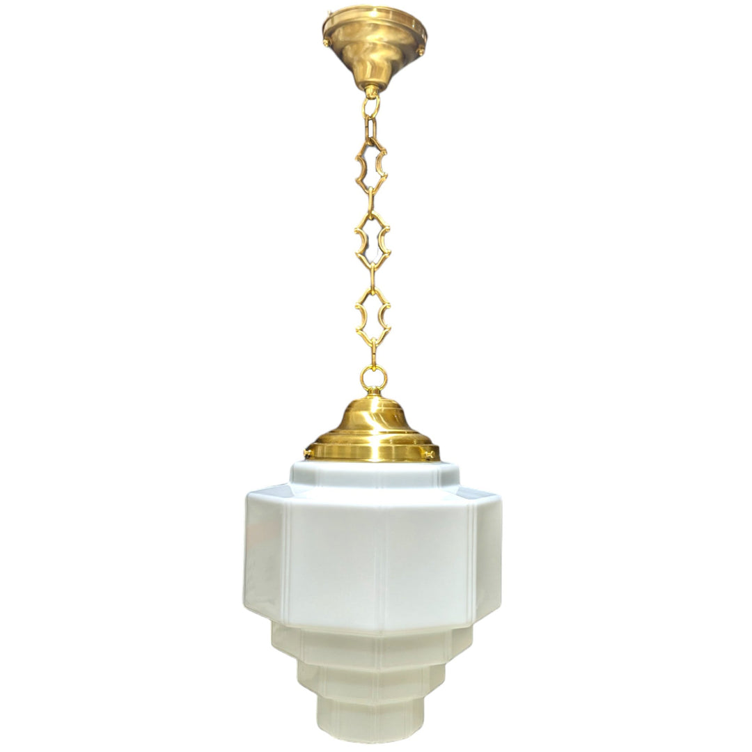 ##Antique Hardware## 34 1/2 Inch Manhattan Skyscraper Grandeur Style Chain Light (Satin Brass Finish)