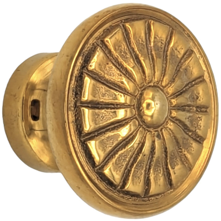 ##Antique Hardware## 1 1/3" Solid Brass Round Vintage Fan Cabinet and Furniture Knob