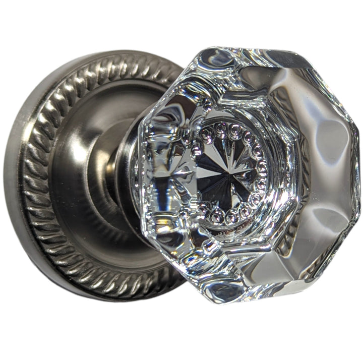 ##Antique Hardware## Georgian Roped Rosette Door Sets with Octagon Crystal Door Knobs (Several Finishes Available)