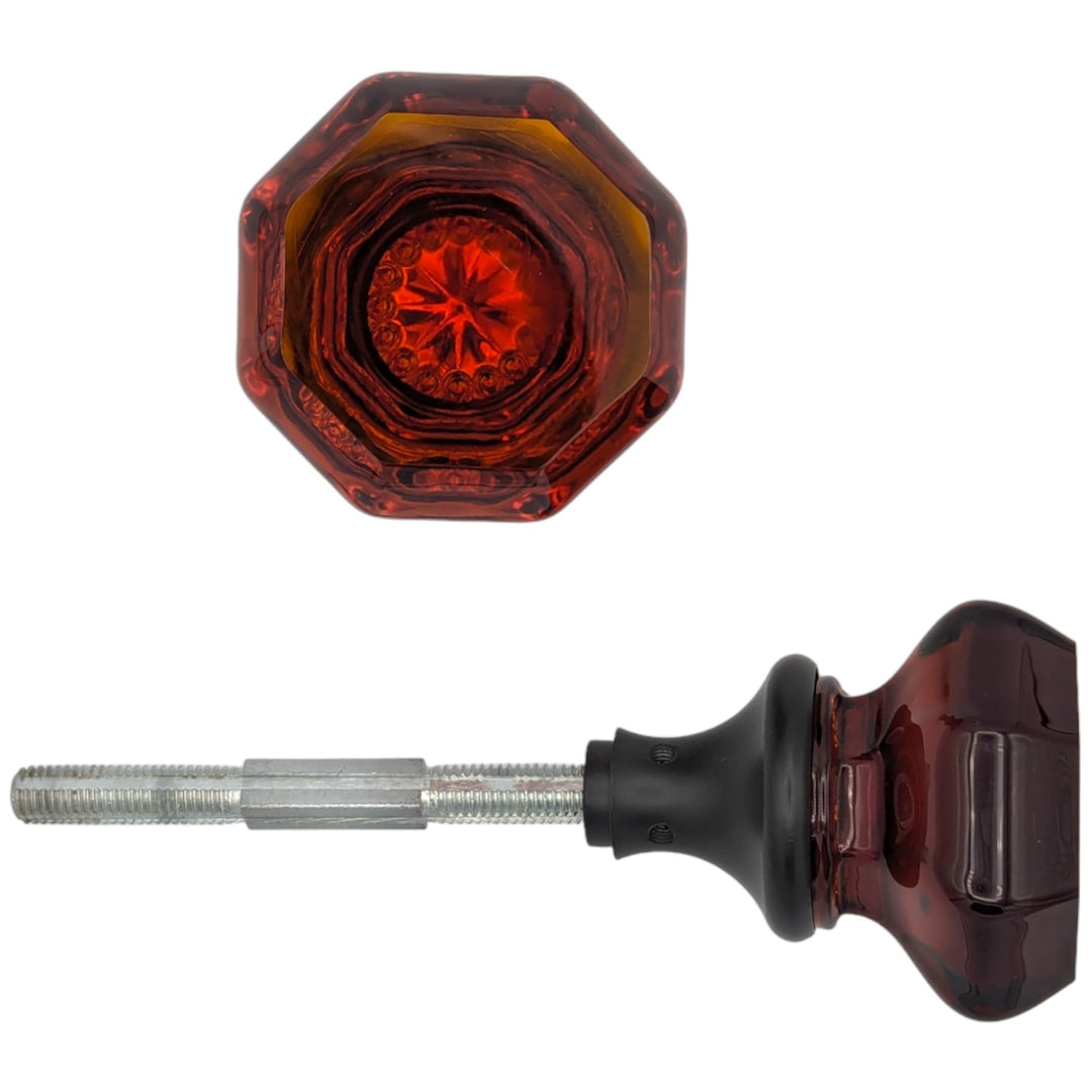 ##Antique Hardware## Amber Octagon Crystal Spare Door Knob Set (Several Finishes Available)