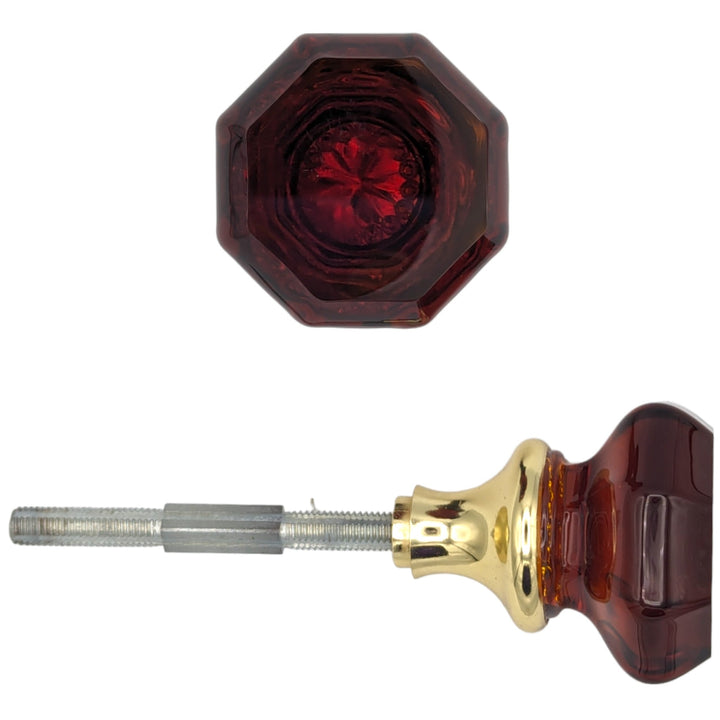 ##Antique Hardware## Amber Octagon Crystal Spare Door Knob Set (Several Finishes Available)