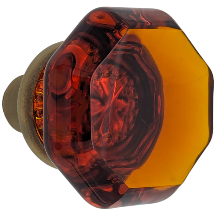 ##Antique Hardware## Amber Octagon Crystal Spare Door Knob Set (Several Finishes Available)