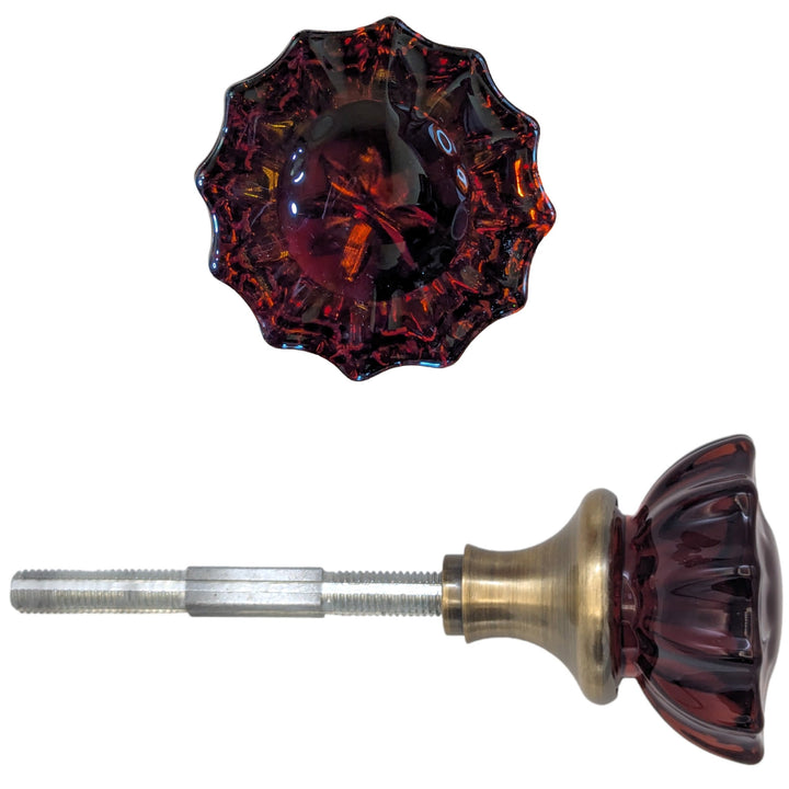 ##Antique Hardware## Amber Fluted Crystal Spare Door Knob Set (Several Finishes Available)