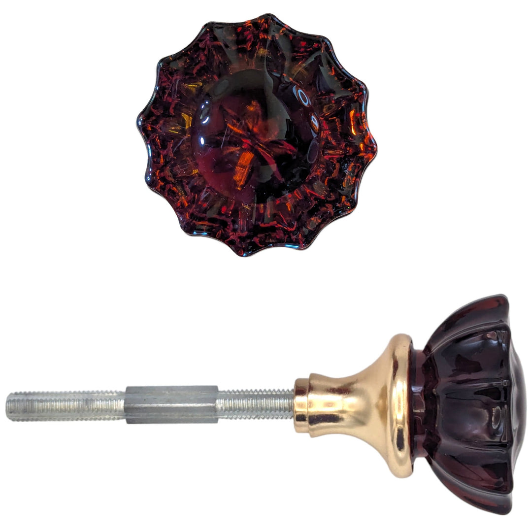 ##Antique Hardware## Amber Fluted Crystal Spare Door Knob Set (Several Finishes Available)