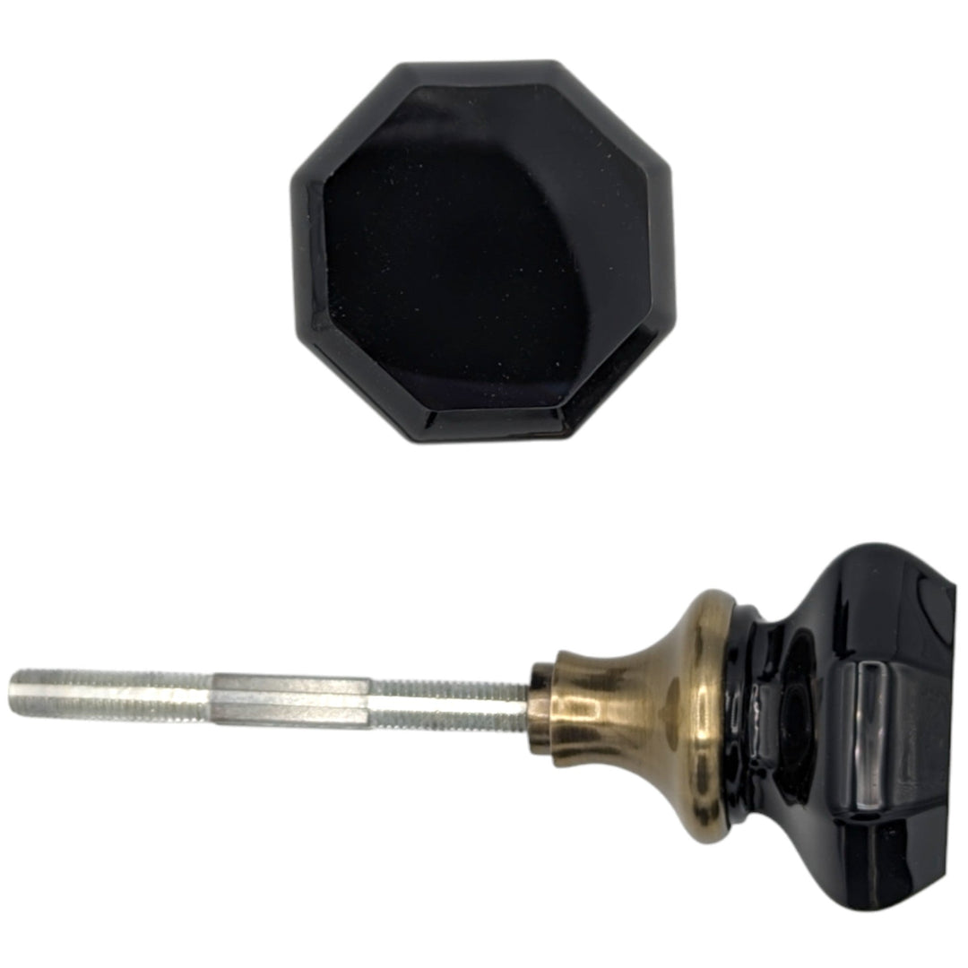 ##Antique Hardware## Octagon Black Glass Spare Door Knob Set (Several Finishes Available)