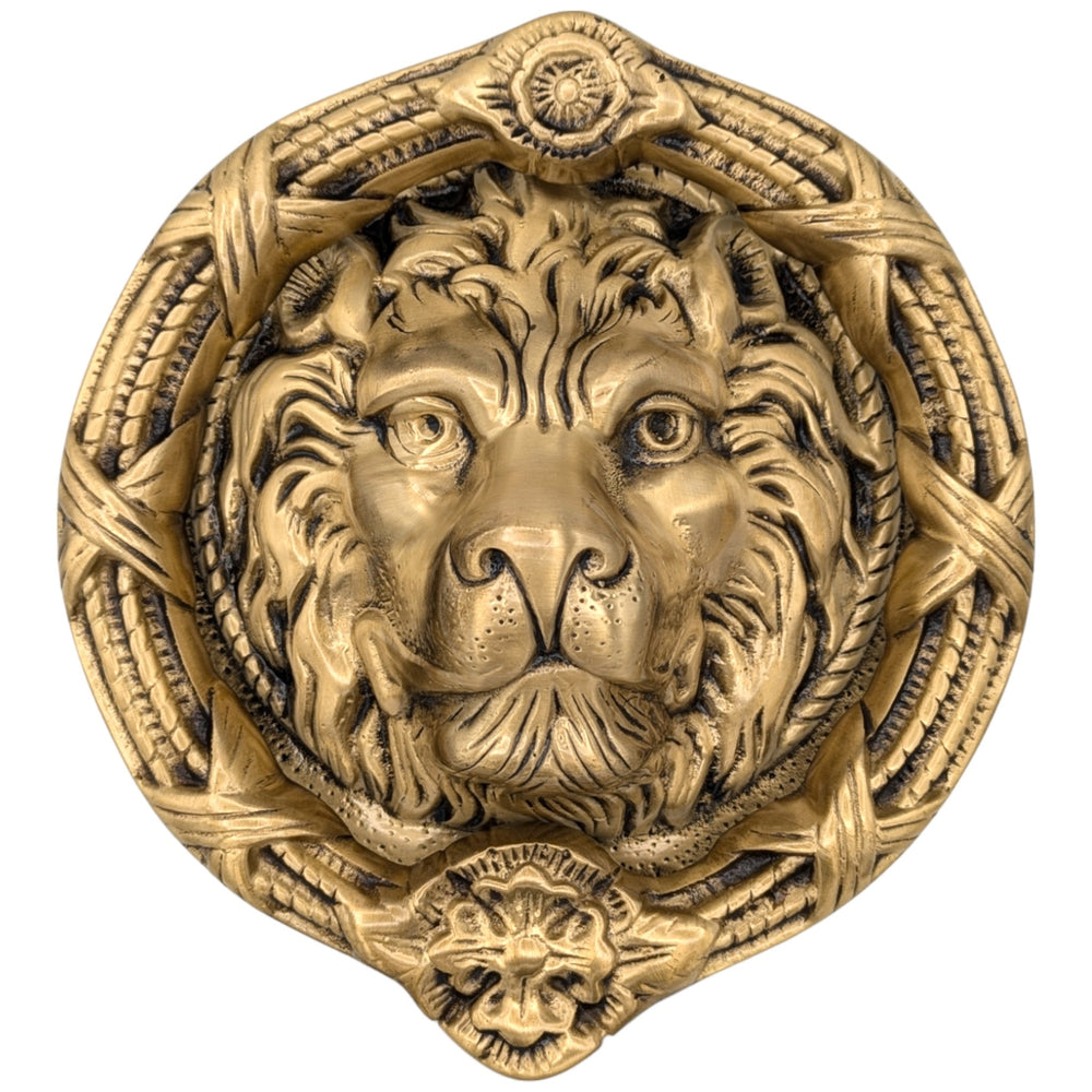 ##Antique Hardware## Ribbon & Reed 8 3/4 Inch Brass Lion Door Knocker (Several Finishes Available)