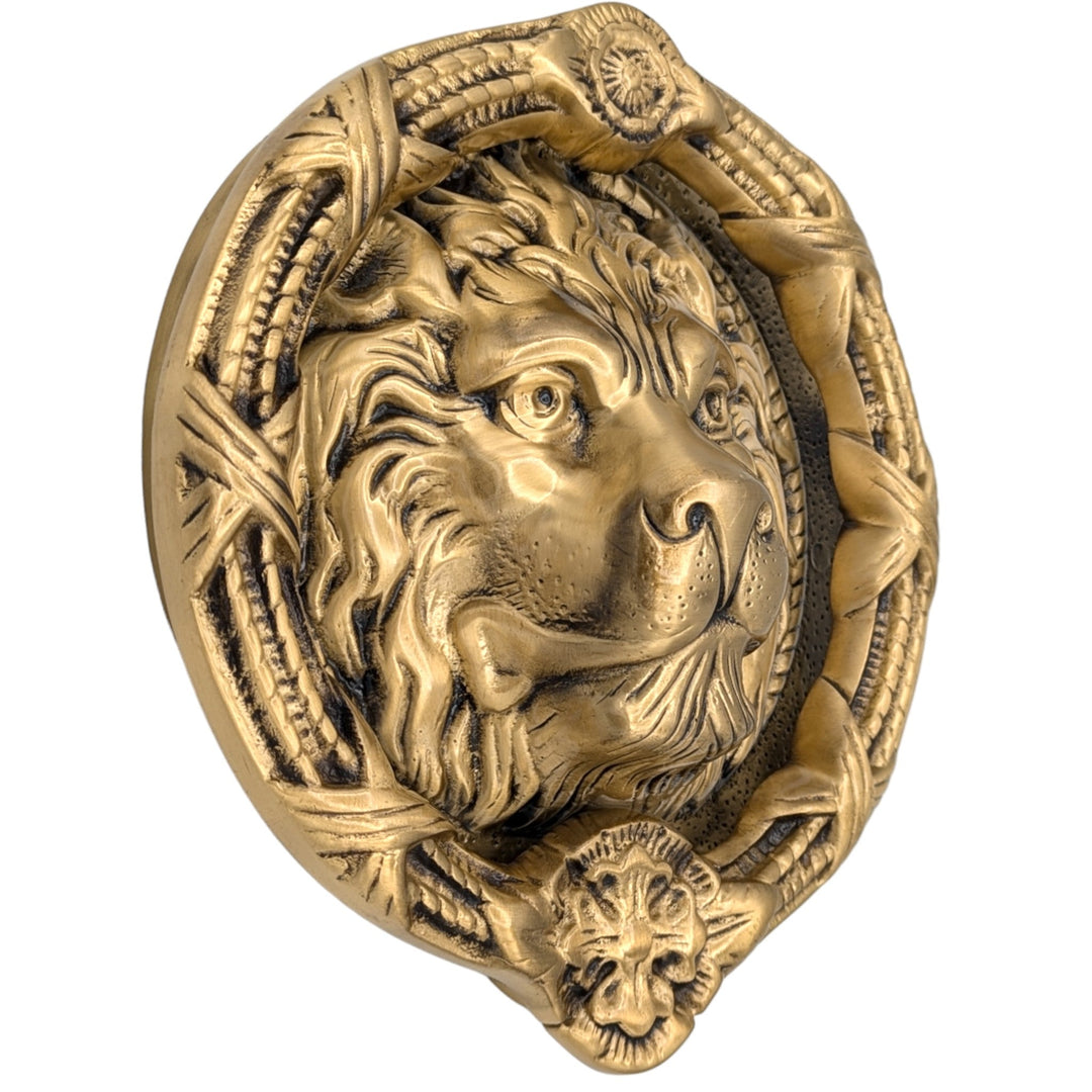 ##Antique Hardware## Ribbon & Reed 8 3/4 Inch Brass Lion Door Knocker (Several Finishes Available)