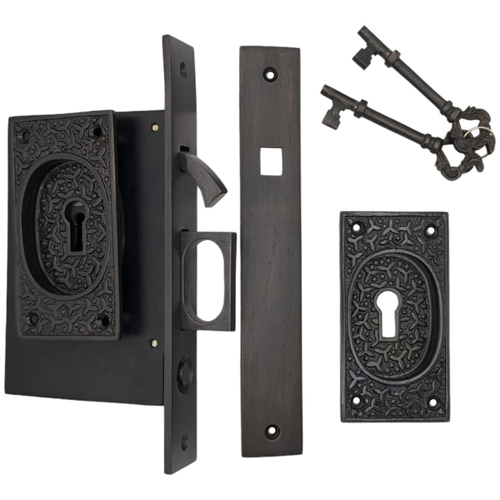 ##Antique Hardware## Rice Pattern Pocket Privacy Style Door Set