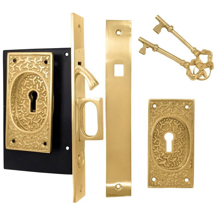 ##Antique Hardware## Rice Pattern Pocket Privacy Style Door Set