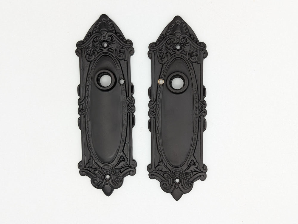 ##Antique Hardware## Ornate Victorian Long Backplate Privacy Door Set with Crystal Round Door Knobs (Oil Rubbed Bronze Finish)