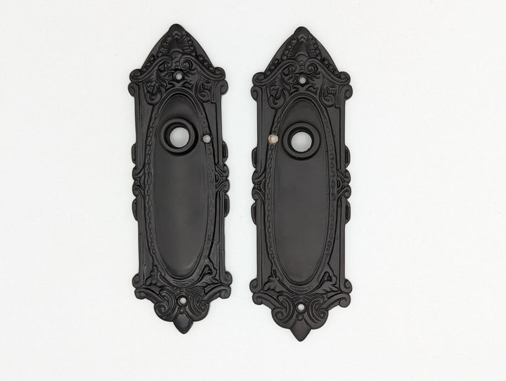 ##Antique Hardware## Ornate Victorian Long Backplate Privacy Door Set with Crystal Round Door Knobs (Oil Rubbed Bronze Finish)