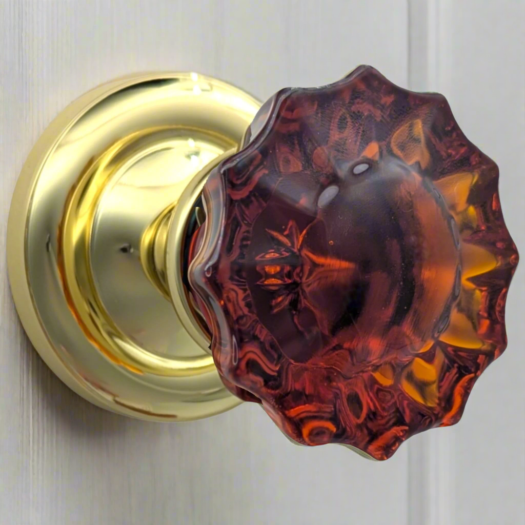 Magnifique™ Classic Door Set with Amber Glass Fluted Knobs (Several Finishes Available)